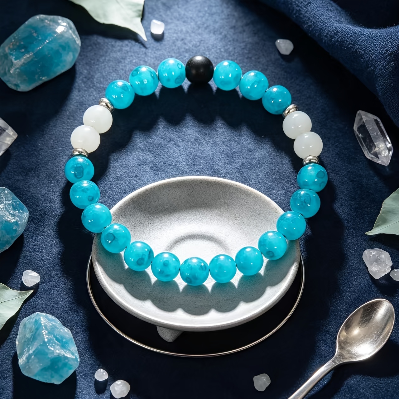 Women's Translucent Lake Blue Beaded Bracelet, Minimalist Design